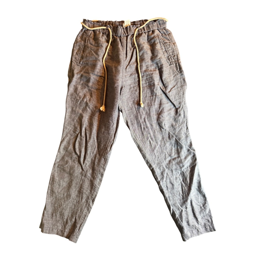 C&C California Linen Drawstring Pants Womens L Blue Chambray Straight Leg
